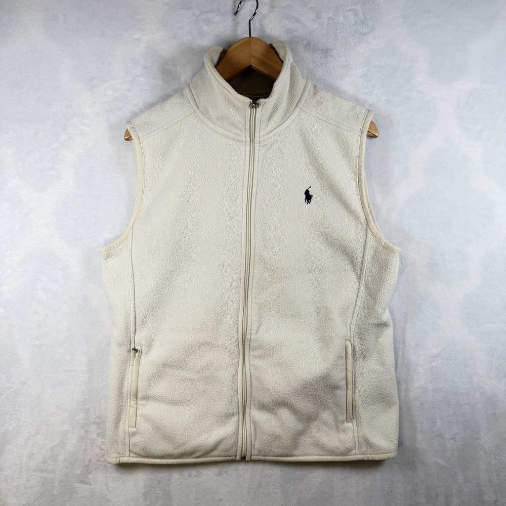 Polo Golf Ralph Lauren Fleece Vest Womens Size Large White Ivory Polyester